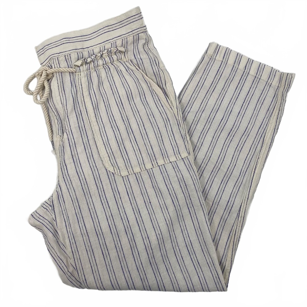 Anthropologie White-Blue Striped Tie-Front Pants | Women’s Size S